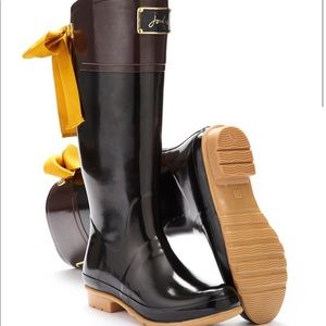 Joules Black/Brown Evedon Premium Rain Boots